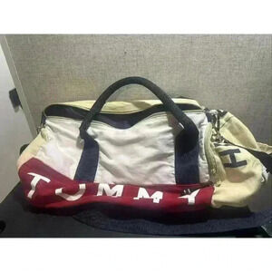 Tommy Hilfiger Travel Gym Duffle Shoulder Bag White Blue Red Adult Large EUC